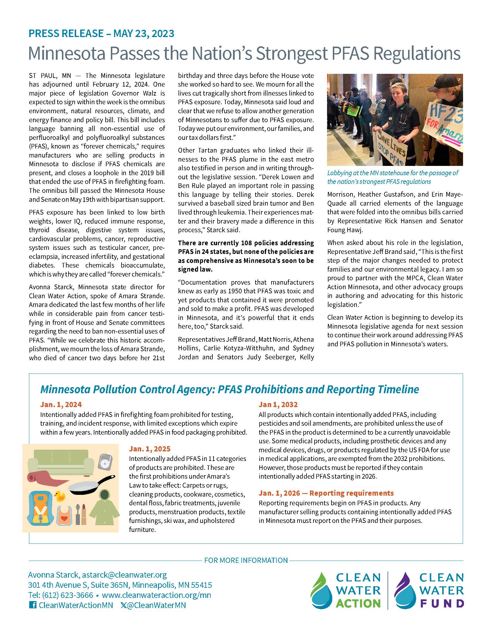 Page 2: 2023 Minnesota PFAS Prevention Package: Amara's Law