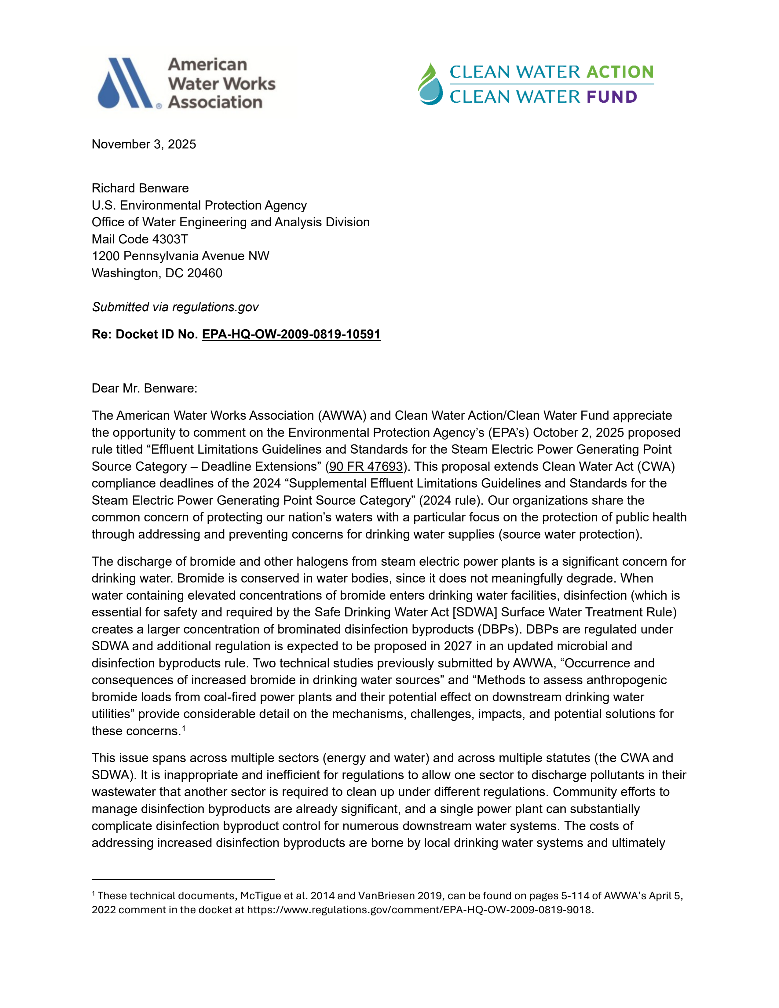 Page 1 of the comment document