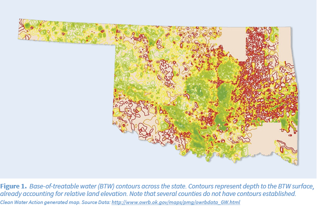 Base of Treatable Water contours across Oklahoma
