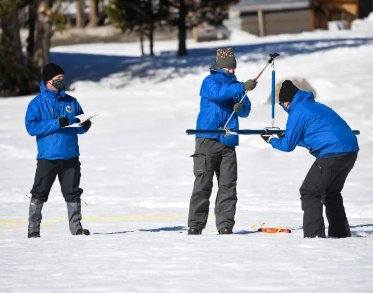 Department of Water Resources measuring Snow packs in the Sierra Nevada, December 2021 