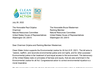 Clean Water Action Environmental Justice For All Support Letter | Page 1