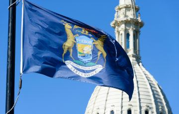 Michigan Capitol Building and Flag