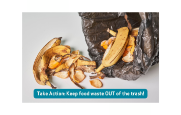 Image of compost with text that says Take Action: Keep food waste out of the trash