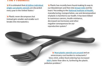 Graphic of NJ's Skip the Stuff Fact Sheet with plastic fork and spoon
