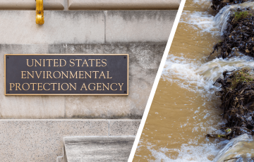 Plaque for the U.S. Environmental Protection Agancy next to polluted waters