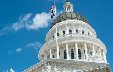 California Capitol Building with US and California flags