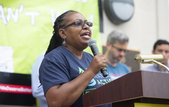 Kim gaddy speaking at rise rally