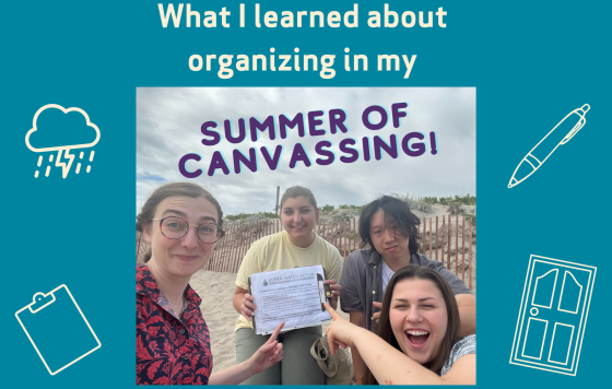 Image of Clean Water Action Rhode Island Canvassers with text "What I learned about organizing in my summer of canvassing!"