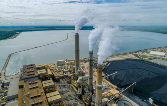 aerial view of a coal-fired power plant