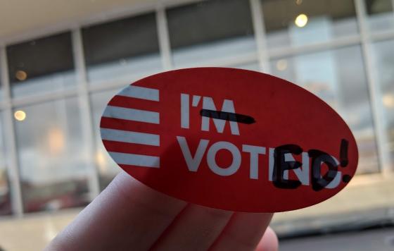 A "I'm Voting" sticker edited to read "I Voted!"