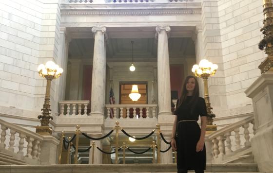 Katrina on the Statehouse Steps in Rhode Island. Photo by Dave Gerraughty