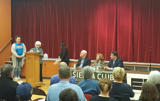 Clean Water Action Massachusetts Advisory Board Member Margot Barnet at the podium in Worcester, MA.  